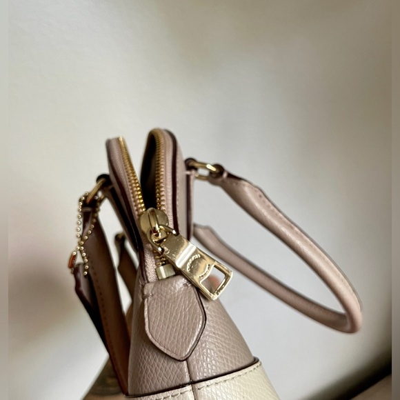 COACH Mini Cora Dome Satchel – Colorblock Taupe/Cream | Pebbled (Grain) Leather - Picture 13 of 15